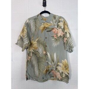 Tommy Bahama 100% Silk Shirt Men’s L Tropical Floral Print Camp Button Front